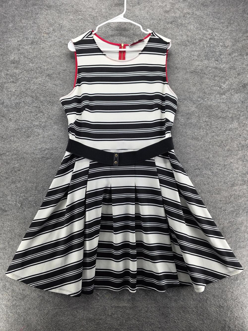 Danny & Nicole Dress Womens 18 Black Fit & Flare Short Round Neck Belted